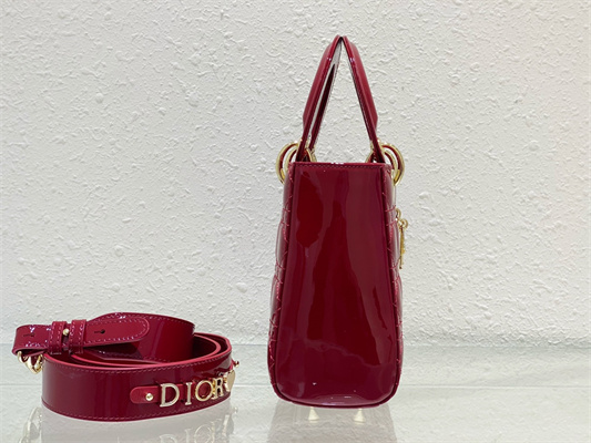 cd small lady di.or my abcD*or bag patent cannage calfskin gold tone metal cherry red