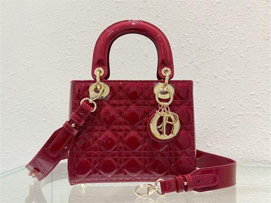 cd small lady di.or my abcD*or bag patent cannage calfskin gold tone metal cherry red