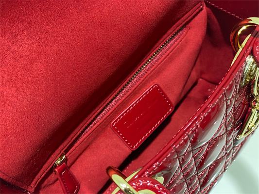 cd small lady di.or my abcD*or bag patent cannage calfskin gold tone metal cherry red
