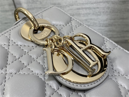 cd small lady di.or my abcD*or bag cannage lambskin gold tone metal pearlescent grey