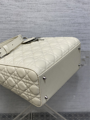 CD Medium Lady Di.or Bag Cannage Grained Calfskin Silver Tone Metal Cream