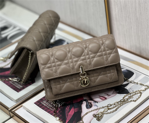cd miss D*or chain pouch cannage lambskin taupe
