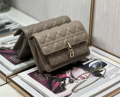 cd miss D*or chain pouch cannage lambskin taupe