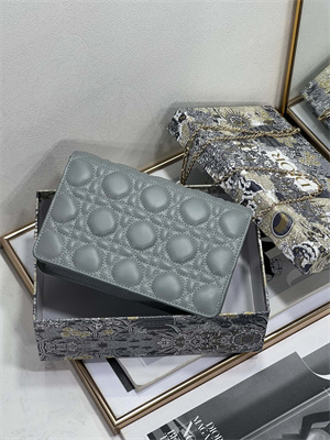 cd miss D*or chain pouch cannage lambskin stone grey