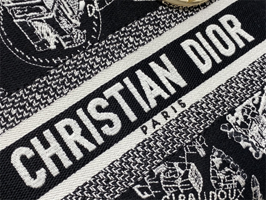 CD Medium Lady Di.or D-Lite Bag Plan de Paris Embroidery Black and White