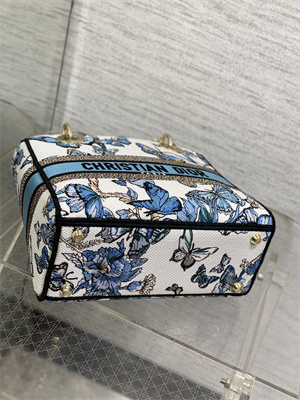 CD Medium Lady Di.or D-Lite Bag Toile de Jouy Mexico Embroidery White And Pastel Midnight Blue