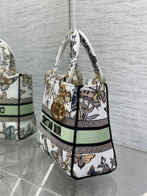 CD Medium Lady Di.or D-Lite Bag Toile de Jouy Mexico Embroidery White Multicolor