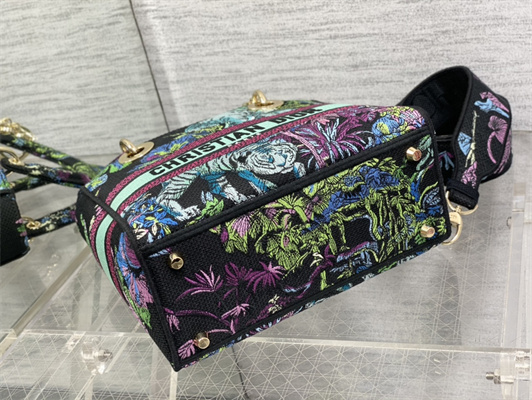 CD Medium Lady Di.or D-Lite Bag Toile de Jouy Voyage Embroidery Green