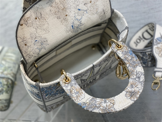 CD Medium Lady Di.or D-Lite Bag R??ve d’Infini  Embroidery White and Multicolor