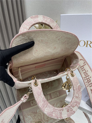 CD Medium Lady Di.or D-Lite Bag Toile de Jouy Embroidery Rose Des Vents