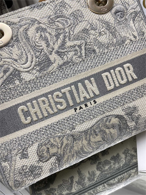 CD Medium Lady Di.or D-Lite Bag Toile de Jouy Embroidery White and Grey