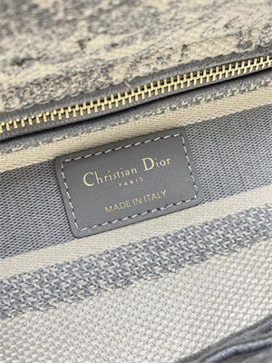 CD Medium Lady Di.or D-Lite Bag Toile de Jouy Embroidery White and Grey