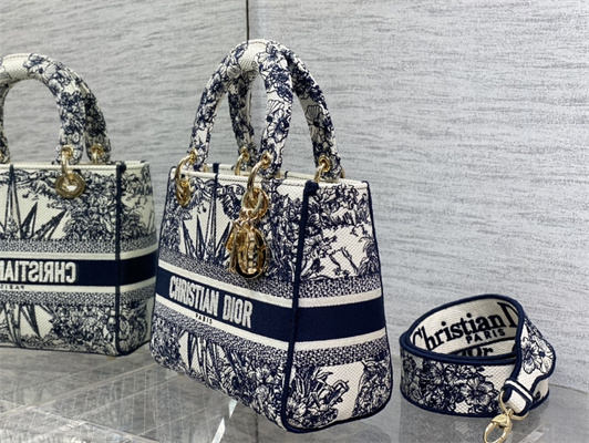 CD Medium Lady Di.or D-Lite Bag R??ve d’Infini  Embroidery Blue and White
