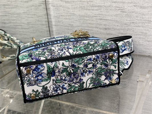 CD Medium Lady Di.or D-Lite Bag Toile de Jouy Embroidery White Multicolor