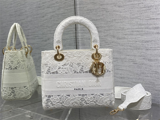 CD Medium Lady Di.or D-Lite Bag White D-Lace Macram?? Embroidery