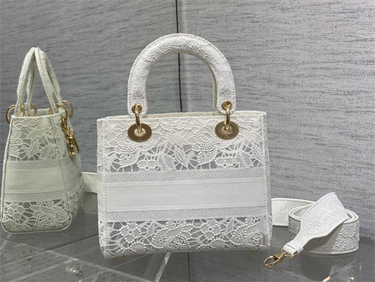 CD Medium Lady Di.or D-Lite Bag White D-Lace Macram?? Embroidery