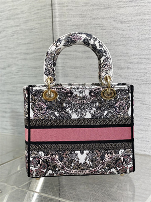 CD Medium Lady Di.or D-Lite Bag Butterfly Around The World Embroidery White and Pastel Pink