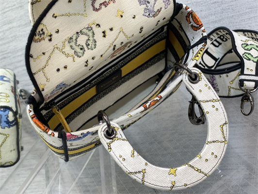 CD Medium Lady Di.or D-Lite Bag Toile de Jouy Zodiac Embroidery White Multicolor