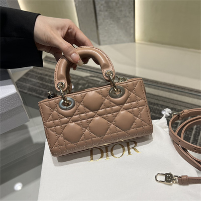 CD Lady D-Joy Micro Bag Cannage Lambskin Gold Tone Metal Rose Pink