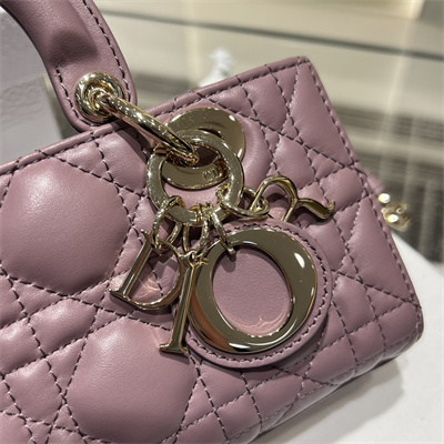 CD Lady D-Joy Micro Bag Cannage Lambskin Gold Tone Metal Peony Pink