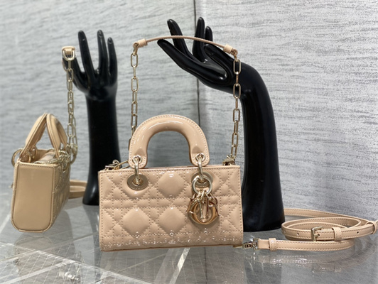 CD Lady D-Joy Micro Bag Patent Cannage Calfskin Gold Tone Metal Nude Pink