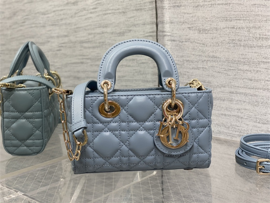 CD Lady D-Joy Micro Bag Cannage Lambskin Gold Tone Metal Cloud Blue