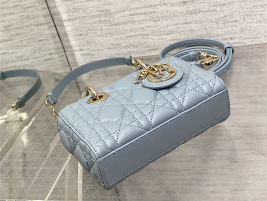 CD Lady D-Joy Micro Bag Cannage Lambskin Gold Tone Metal Cloud Blue