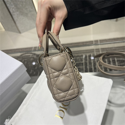 CD Lady D-Joy Micro Bag Cannage Lambskin Gold Tone Metal Taupe