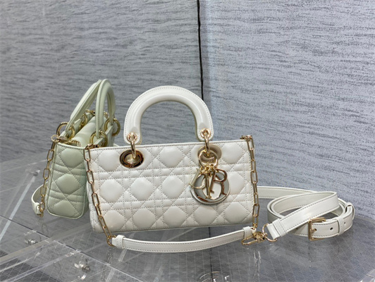 CD Small Lady D-Joy Bag Cannage Lambskin Gold Tone Metal Latte