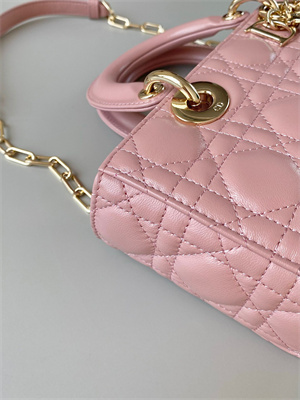 CD Small Lady D-Joy Bag Cannage Lambskin Gold Tone Metal Antique Pink