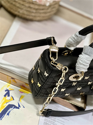 CD Small Lady D-Joy Bag Cannage Lambskin With Golden Butterfly Gold Tone Metal Black
