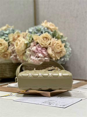 CD Small Lady D-Joy Bag Cannage Lambskin With Golden Butterfly Gold Tone Metal Beige