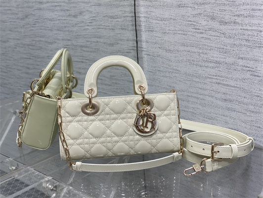 CD Small Lady D-Joy Bag Patent Cannage Calfskin Gold Tone Metal Latte