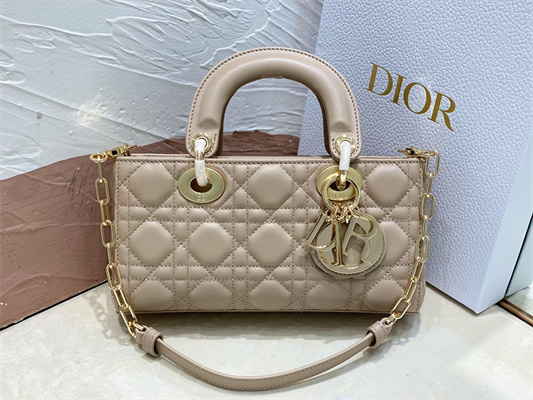 CD Small Lady D-Joy Bag Cannage Lambskin Gold Tone Metal Sand