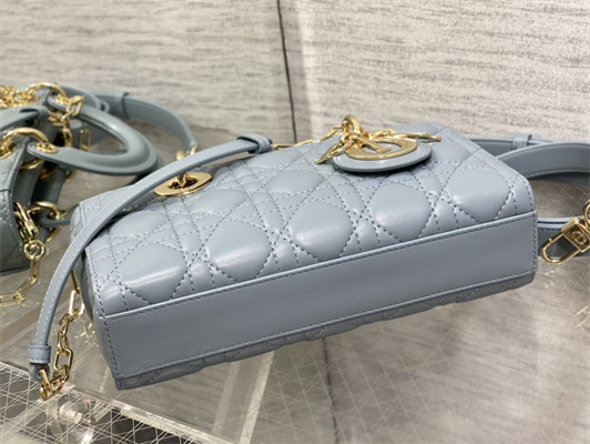 CD Small Lady D-Joy Bag Cannage Lambskin Gold Tone Metal Cloud Blue