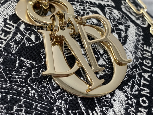 CD Medium Lady D-Joy Bag Plan de Paris Embroidery Black and White