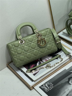 CD Medium Lady D-Joy Bag Cannage Lambskin Gold Tone Metal Green