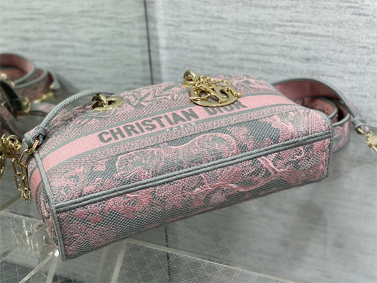 CD Medium Lady D-Joy Bag Toile de Jouy Embroidery Grey and Pink