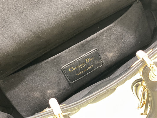 CD Medium Lady D-Joy Bag Cannage Lambskin Gold Tone Metal Black