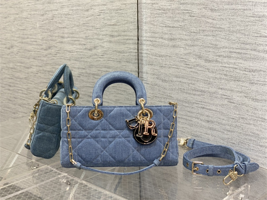 CD Medium Lady D-Joy Bag Cannage Denim Blue Gold Tone Metal