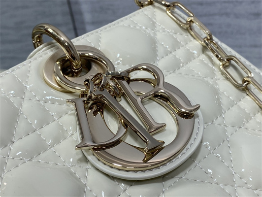 CD Medium Lady D-Joy Bag Patent Cannage Calfskin Gold Tone Metal Latte