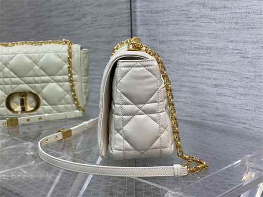CD Large Di.or Caro Bag Quilted Macrocannage Calfskin Gold Tone Metal White