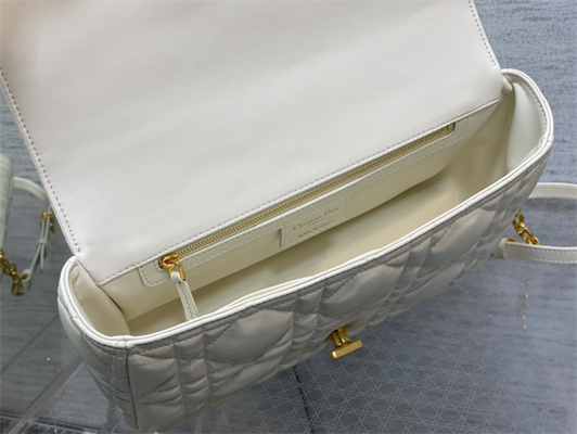 CD Large Di.or Caro Bag Quilted Macrocannage Calfskin Gold Tone Metal White