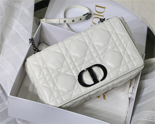 CD Large Di.or Caro Bag Quilted Macrocannage Calfskin Guncolor Tone Metal White