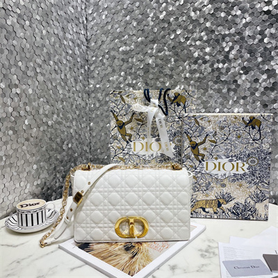 cd large di.or caro bag S*pple cannage calfskin gold tone metal white