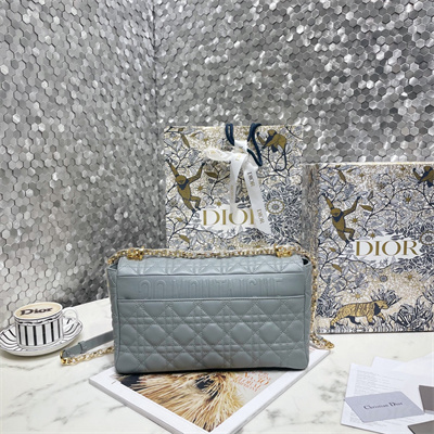 cd large di.or caro bag S*pple cannage calfskin gold tone metal stone grey