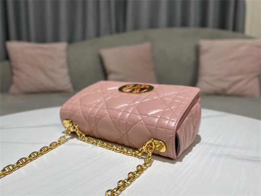 CD Medium Di.or Caro Bag Quilted Macrocannage Calfskin Gold Tone Metal Pink