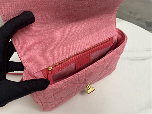 CD Medium Di.or Caro Bag Macrocannage Denim Pink