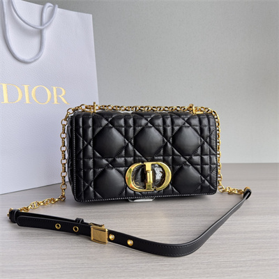 CD Medium Di.or Caro Bag Quilted Macrocannage Calfskin Gold Tone Metal Black