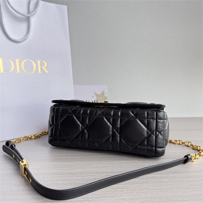 CD Medium Di.or Caro Bag Quilted Macrocannage Calfskin Gold Tone Metal Black